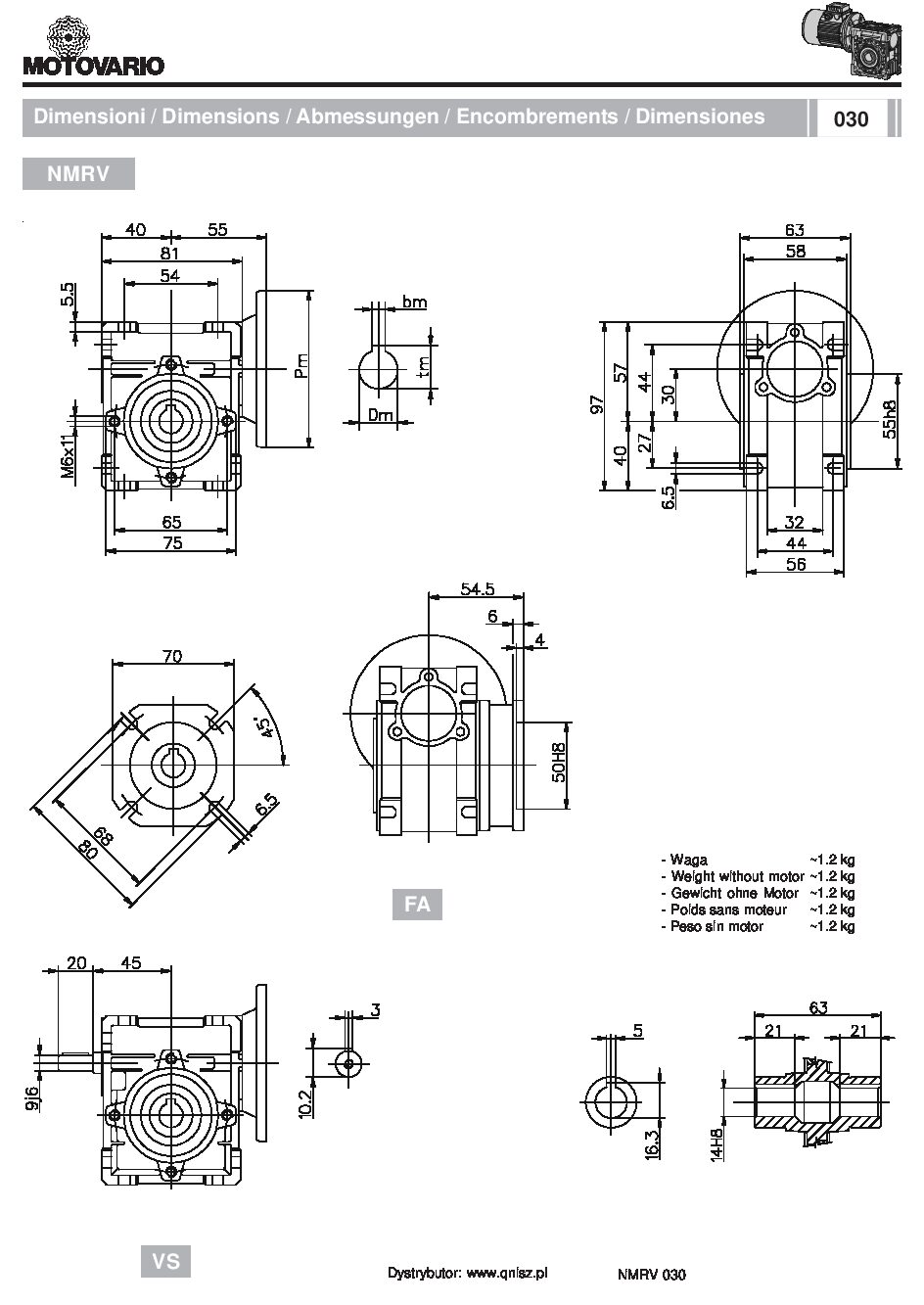 NMRV 030 i=10 PAM 56B14 (9/80) przekładnia ślimakowa Motovario - obrazek 3